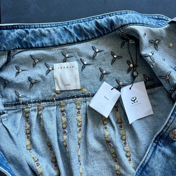 SANDRO - Denim Embellished Jacket - Picture 7 of 14